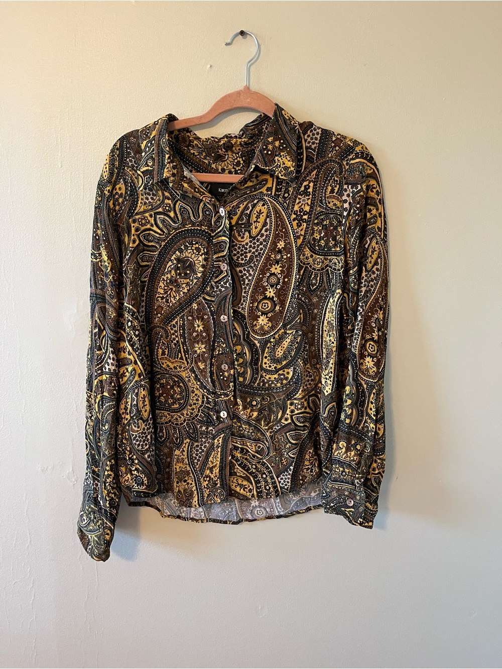 Karen Kane Paisley Button-Down Shirt in Yellow and Black